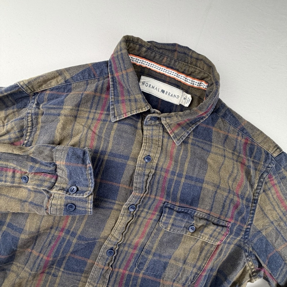 The Normal Brand Shirt Mens Medium Plaid Button Up Flannel 100% Cotton Soft 0012